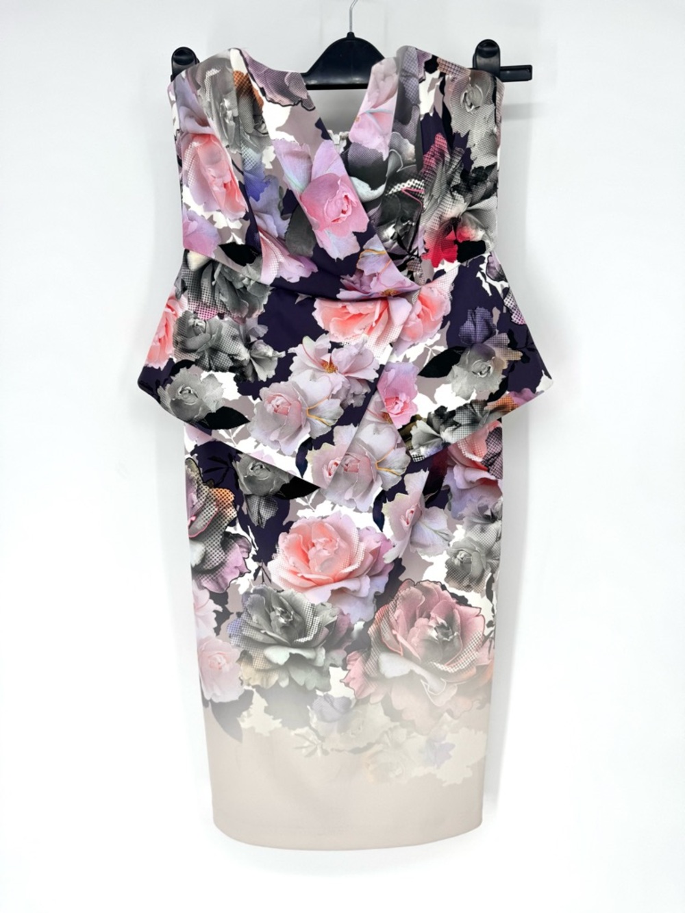 ASOS Strapless Peplum whimsical Floral Pencil Dress in Lavender and Pink size 8 - Picture 2 of 7